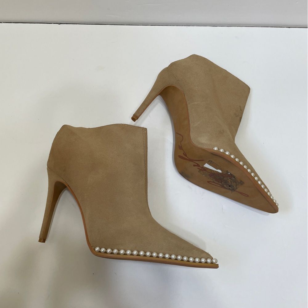 NEW WITHOUT TAGS KARL LAGERFELD CYRON STILETTO BOOTIES IN TAN SUEDE LEATHER - Picture 5 of 7